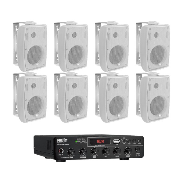 NEXT audiocom 8W4WMX120 100V Lautsprecher-Set weiß 1 Zone mit Verstärker und Bluetooth